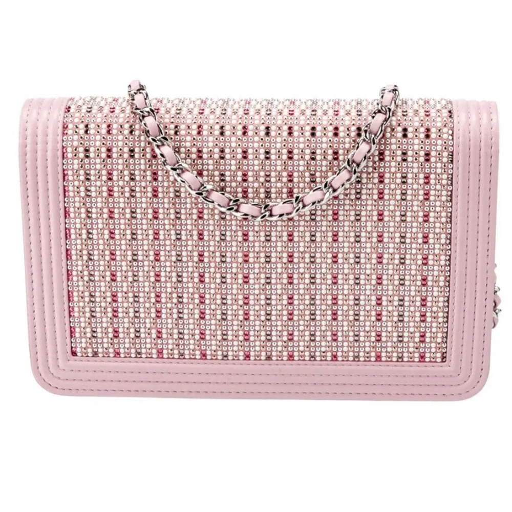 Chanel Pink, White and Silver Strass Boy Wallet on Chain Bag - Picture 4 of 4